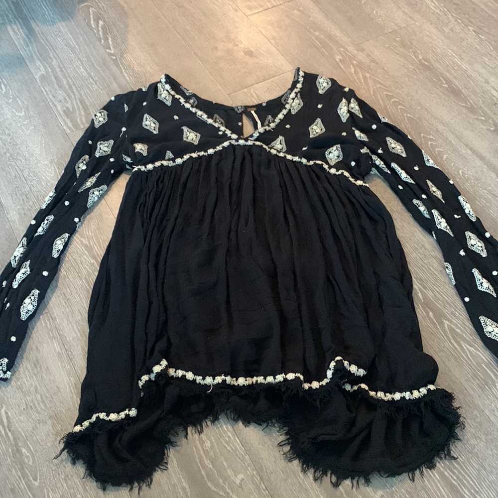 Free People Medium Long Sleeve Croched Open Back Top